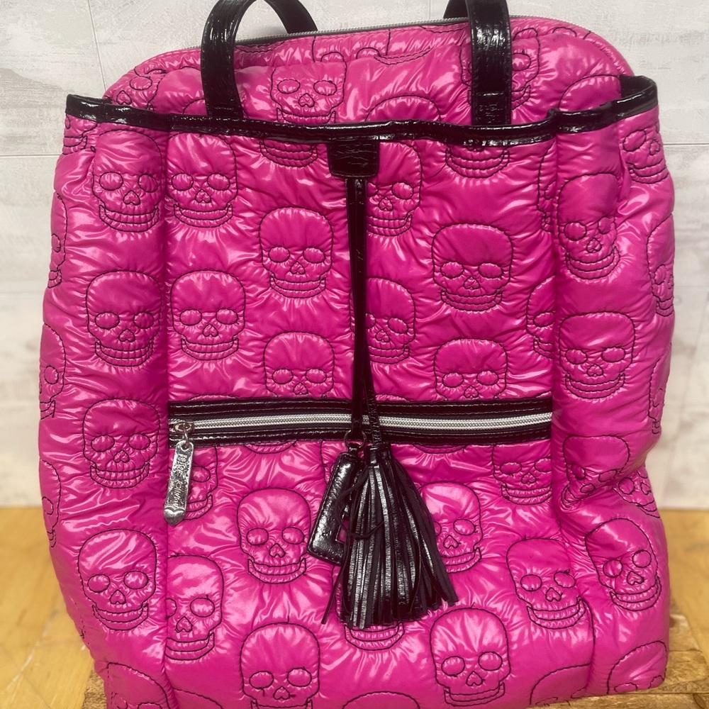Betsey Johnson ‘Head First’ Pink Quilted Skull Tote/Backpack
